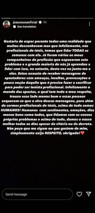 Joao Sousa's Instagram story